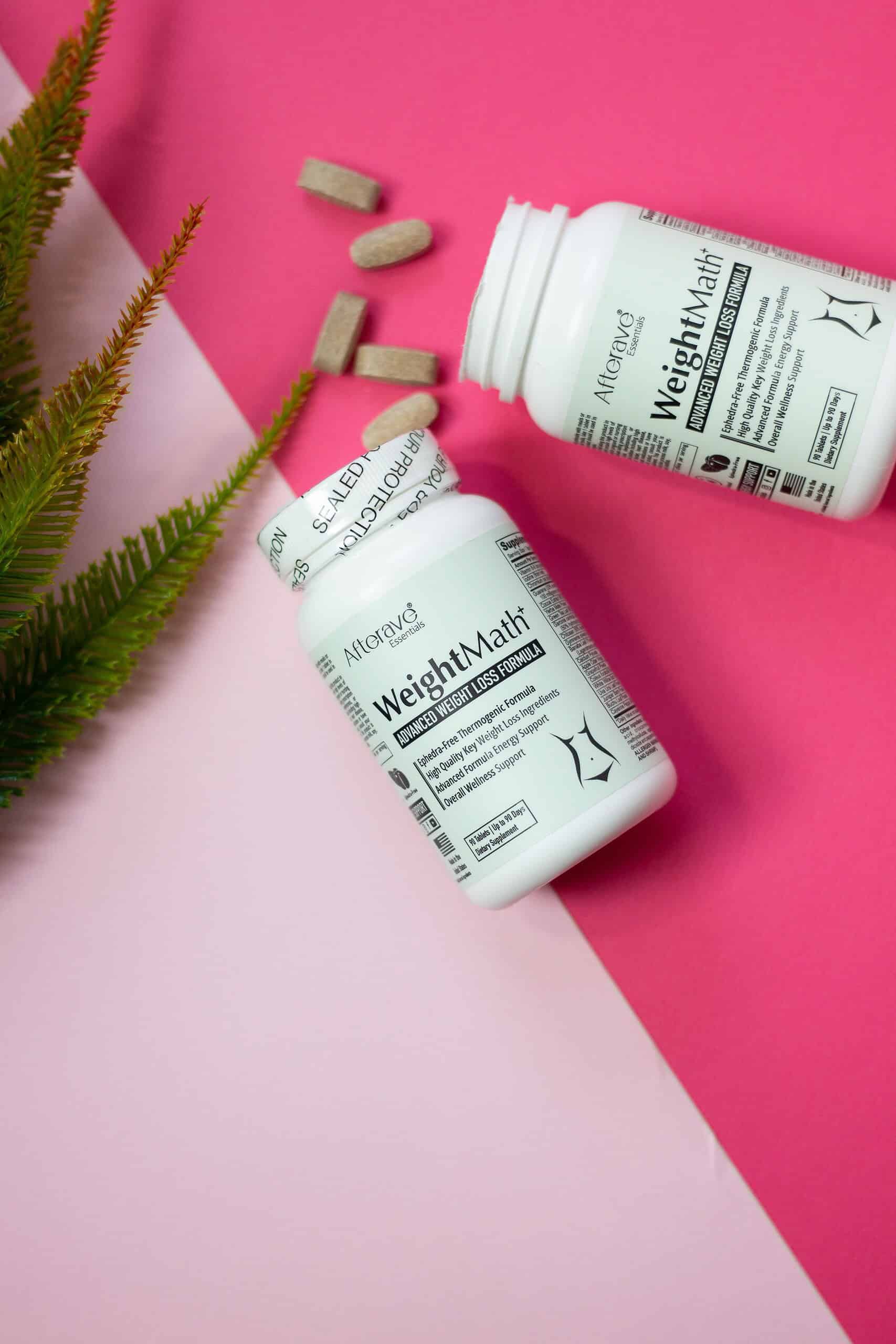 Weight loss supplement capsules on a clean colorful background.